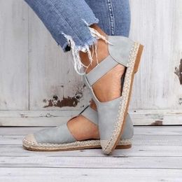 Casual Shoes 2024 Summer For Women Sandals Fashion Flock Flat Elastic Straw Fisherman Plus Size Ladies