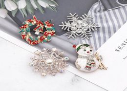 Silver Colour Christmas Crystal Snowflake Brooch Colourful Enamel Tree Broches Gift Jewellery Decorative Pins Snowman Bell Brooches3030899