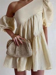 Casual Dresses Women Puff Sleeve Vintage Fairy Dress Short Off Shoulder A-line Bohemian Party Elegant Summer 2024