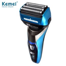 Shavers Kemei 3D Floating Reciprocating Electric Shaver Rechargeable Bread Trimmer Waterproof 3 Blade Men Razor Shaving Machine Powerful