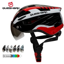 Lights QUESHARK Men Women Big Size Ultralight Cycling Helmet MTB Road Bike Bicycle Motorcycle Riding Removable Lens Safely Cap QE120