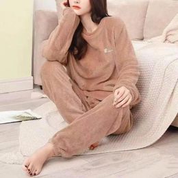 Women's Sleepwear 2 Pcs/Set Women Pyjamas Set Loose Solid Colour Long Sleeves Round Neck Sleeping Cosy Casual Nightie Homewear