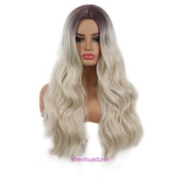 Designer human wigs hair for women Chemical Fibre new gradient Colour high temperature silk long curl dyeing black and white wig set