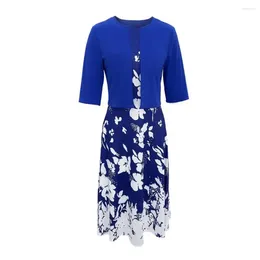 Work Dresses Women Coat Skirt Suit Set Women's Floral Print A-line With V Neck Dress Elegant Office Wear For Spring Fall