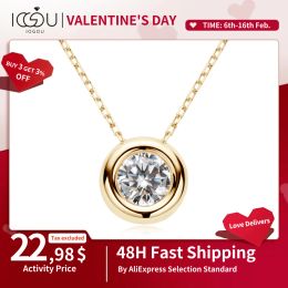 Necklaces IOGOU Real D VVS1 Moissanite Neclaces 6.5mm Round Pendant for Women 100% Silver 925 Yellow Gold Colour Fine Jewellery Wholesale