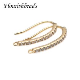 Components 13x20mm Jewellery Findings Gold Plated Brass CZ Beads Paved Earring Hooks for DIY Jewellery Making Supplier 30pcs/lot