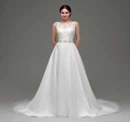 2017 Wedding Dresses Tank Sleeves A Line Lace Beading Belt Cheap In Stock Bridal Wedding Gowns 242368443226