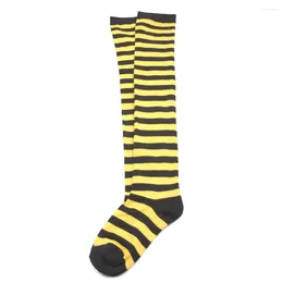 Women Socks Japanese Miss Silk Stockings For Yellow And Black Pinstriped Over The Knee