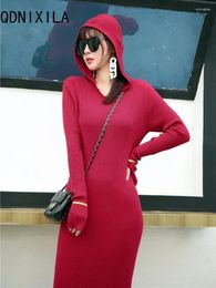 Casual Dresses Women Knit Pullover Sexy Dress Autumn Winter Fashion Women's Clothing Long Sleeve Hooded Slim Fit Sweater