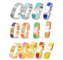 12mm width 316 L titanium steel women fashion rose gold silver h Cuff BraceletsBangles Wristband enamel Colour bracelet5340252