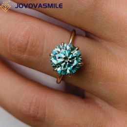 Rings JOVOVASMILE Lab Grown Diamond Engagement Rings 4 Carat 10mm Round Brilliant Fancy Blue Moissanite 18k Gold 6Prong Accessory