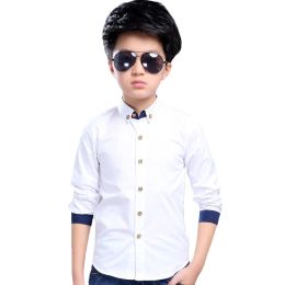 T-shirts Teenage Boys Shirts Long Sleeve Solid Shirt Boys Turn Down Collar Shirt For Boys White Kids Teen Clothes 6 8 10 12 14 Year