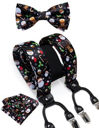 Christmas Mens Elastic Suspenders Adjustable Black Bowtie Cufflinks Set Christmas Tree Santa Y back Braces Wide Strap Metal Clip 240418