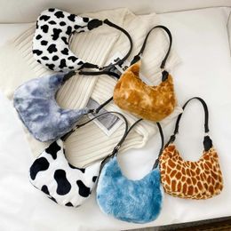 Bag Leather Plush Animal Pattern Underarm Purse Women Shoulder Top-handle Portable Street Travel Commuter Pouch Clutch