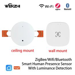 Control Wifi/zigbee/bluetooth Mmwave Human Presence Motion Sensor with Luminance/distance Detection Tuya Smart Life Home Automation