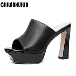 Dress Shoes Sandals Women Sexy Peep Toe Thick High Heel Summer Platform Slippers Real Leather Rome Sandalias