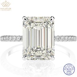 Rings WUIHA Real 925 Sterling Silver Emerald Cut/Radiant Cut 8*11MM Created Moissanite Row Diamonds Rings Set for Women Gift Wholesale