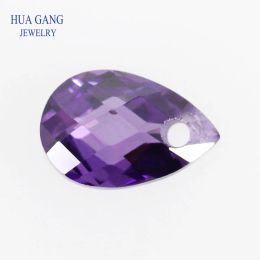 Beads With Hole Double Checker Pear Shape Amethyst Loose CZ Stone Board Synthetic Gems Cubic Zirconia For Jewellery 4x6~13x18mm