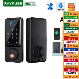 Control RAYKUBE A1 TT Lock/ Tuya WiFi Auto Fingerprint Deadbolt Smart Door Lock Digital Lock With Door Sensor Password/IC Card/APP/Key