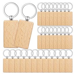 50 Pieces Blank Wooden Key Tag Key Engraving Blanks Unfinished Wood Keychain Key Ring Key Tags For DIY Crafts 240416