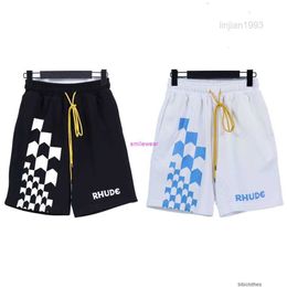 Designer Short Fashion Casual Clothing Beach shorts Rhude 23ss Spring/summer New Checkerboard Letter Printing Loose Casual Drawstring Mens Shorts