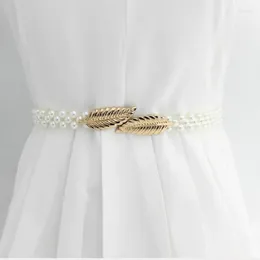 Belts Elegant Women Pearl Belt Waist Elastic Buckle Chain Female Girls Dress Crystal Strap For