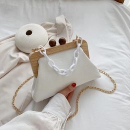 Shoulder Bags 2024 Fashion Women Bag With Chain Wood Crossbody Summer Beach Shell Stone Pattern PU Leather Small Cross Body Purse