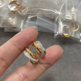 High-end Luxury carrtier Earring 925 Sterling Silver Card Home Three Rings with Diamond Earrings Plated 18K Gold Color