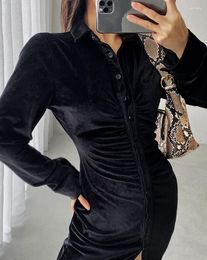 Casual Dresses Polo Velvet Slim Fit Outerwear Looking Long Sleeve Dress
