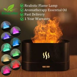 Humidifiers Kingscotter Aromatic Diffuser Air Humidifier Ultrasonic Cold Mist Generator Nebulizer Led Essential Oil Flame Light Diffuser Y240422