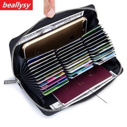 Holders New Genuine cow Leather anti theft 36 Card Holder Purse Credit Card Case Organiser passport Wallet Men RFID Blocking card Wallet