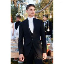 Men's Suits Elegant Stand Collar One Button Men 3 Piece Latest Design Prom Party Formal Outfits Chic Wedding Groom Male Suit Slim Fit