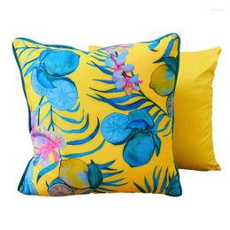Pillow DUNXDECO 2PCS Shiny Yellow Print Velvet Cover Chic Decorative Case Bright Room Sofa Chair Bedding Coussin