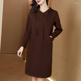 Casual Dresses 2024 Fashion Hooded Mini Dress Autumn Versatile Knee Length Korean Loose Fit Party Vestidos