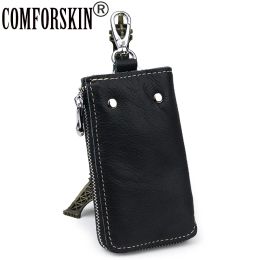 Wallets COMFORSKIN High Quality Genuine Leather Key Wallet Multifunction Key Chain Zipper Key Case Bag Men Key Holder Housekeeper Key