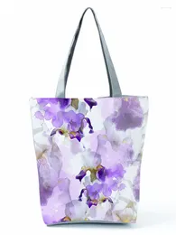 Shoulder Bags Purple Floral Simple Handbags For Women Fashion Refreshing Portable Eco Friendly Shopping Bag High Capacity Practical Beach