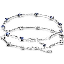 Bangles 100% 925 Sterling Sier Sparkling Blue Clear Pave Bar With Crystal Bracelet Fit Europe Bead Charm Diy Jewellery Drop Delivery Dhbxp