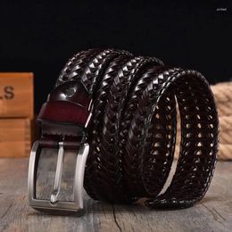 Belts Braided 4cm Men Belt For Woven Luxury Genuine Leather Cow Stripes Hand Knit Designer Girdle High Quality Male 125CM