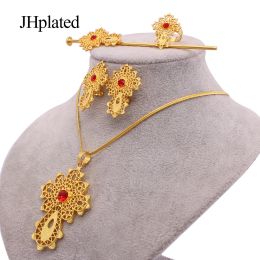 Strands Dubai Gold plated bridal accessories Jewellery sets cross Necklace Earrings Bracelet Rings gifts wedding jewellery set for women