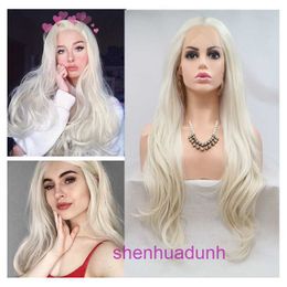 HD onda corporal Destaque Lace Fronteiro Human Human Wigs Para mulheres longas cabelos encaracolados fora da peruca branca Lace frontal Fibra sintética Tampa cheia da cabeça