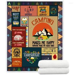 Blankets Camping Sherpa Throws Happy Camper Blanket Cosy Soft Fuzzy Warm Throw For Couch Sofa Bed Chair Travel