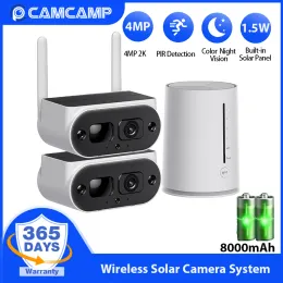 Cameras Camcamp 4MP Wifi CCTV Camera Security System Outdoor PIR Detect 8000mAh Battery Powered Video Surveillance Solar Camera Kit P2P