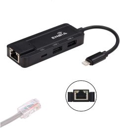 Hubs Lighing Hub Ethernet Adapter, Rj45 Card for Iphone Ipad, 2 Usb Female Ports, Charging Data Sync Otg Keyboard Mouse Ios 13 12