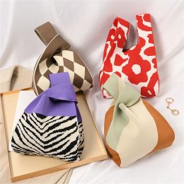 Bags Handmade Knit Reusable Shopping Bags Handbag Women Mini Knot Wrist Bag Japanese Casual Colorful Polka Dots Tote Bag Student