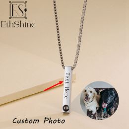 Necklaces ETHSIHNE Customised Stainless Steel Name Necklace Projection Photo Necklace Women Men Love 3D Bar Necklaces Memory Birthday Gift