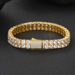 Trendy Hip-hop Necklace Mens Double Row Full Diamond Moissanite Necklace Spring Buckle Clavicle Chain Mens Tennis Chain