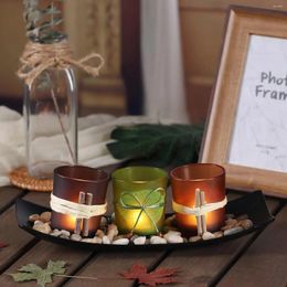 Candle Holders Votive Holder With And Tray Vintage 3-piece Set Natural Tea Light For Family Table Dec