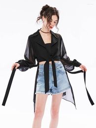 Women's Blouses Sneaky Design Long-Sleeved Plaid Thin Jacket Irregular Shirt