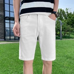 Summer White Denim Shorts Mens Ripped Straight Slim Classic Fashion Stretch Pants Casual Simple Male Hole Short Jeans 240412