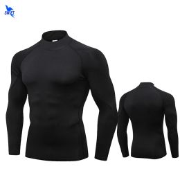 Socks Stand Collar Quick Dry Men Running Shirts Compression Long Sleeve Rashguard Gym T Shirt Sport Training Crossfit Fiess Tops